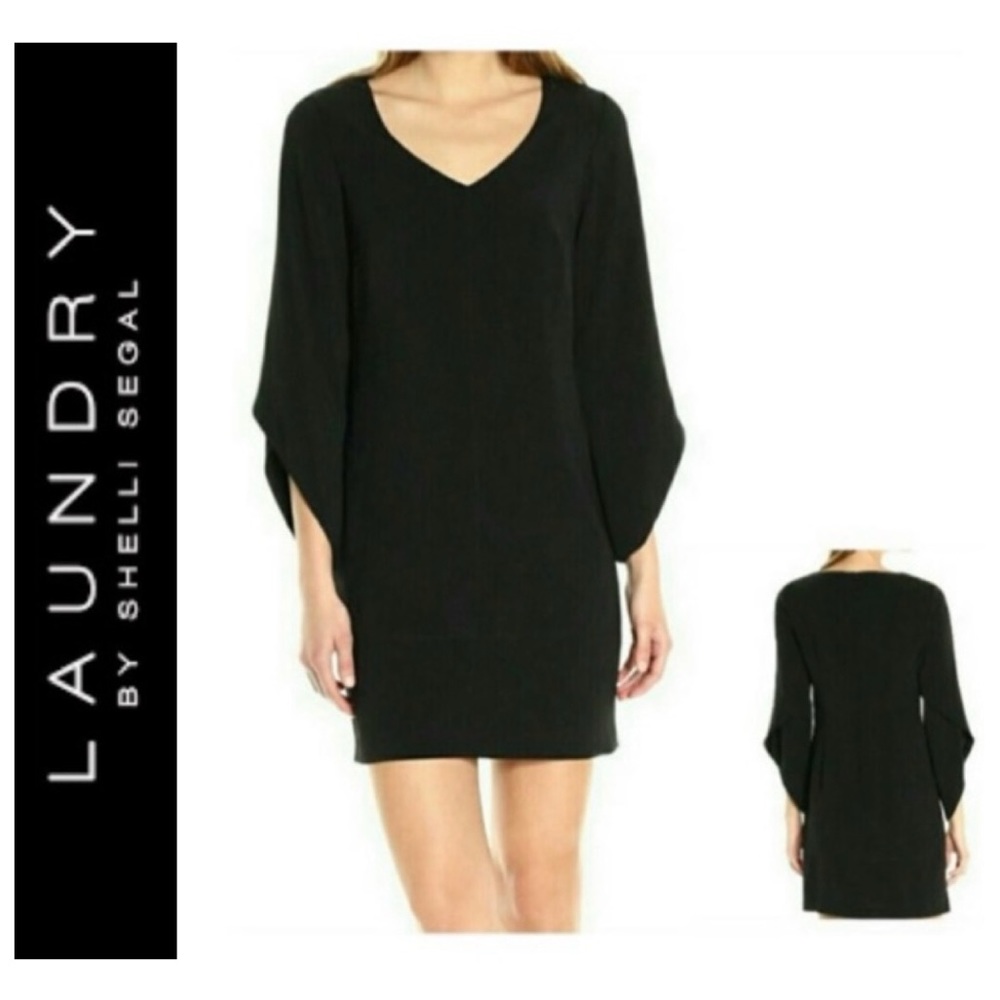 🎄 Black Cocktail Shift Dress Tulip Sleeve NWT $200 4